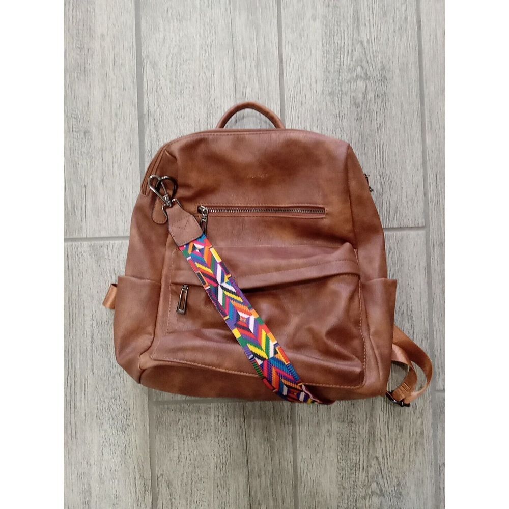 Opage Brown Leather BackPack Purse Shoulder Bag Brown EDC